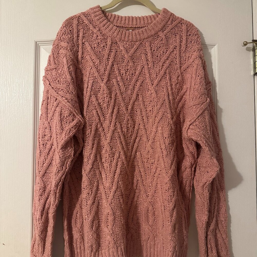 Free People Isa Cable Knit Tunic Sweater Pink S